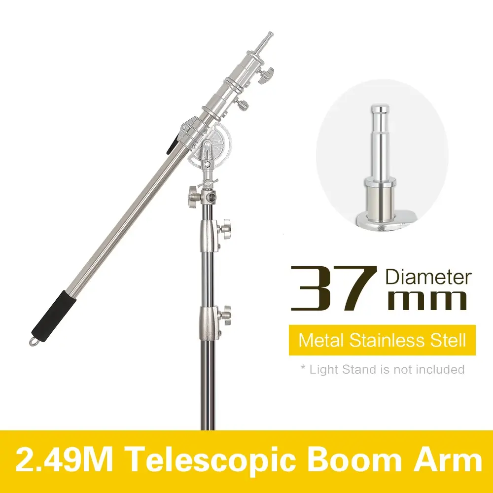 Sh 106cm-barra transversal de aço inoxidável do braço de 249cm com saco de peso photo studio acessórios haste de extensão photo studio kit luz suporte