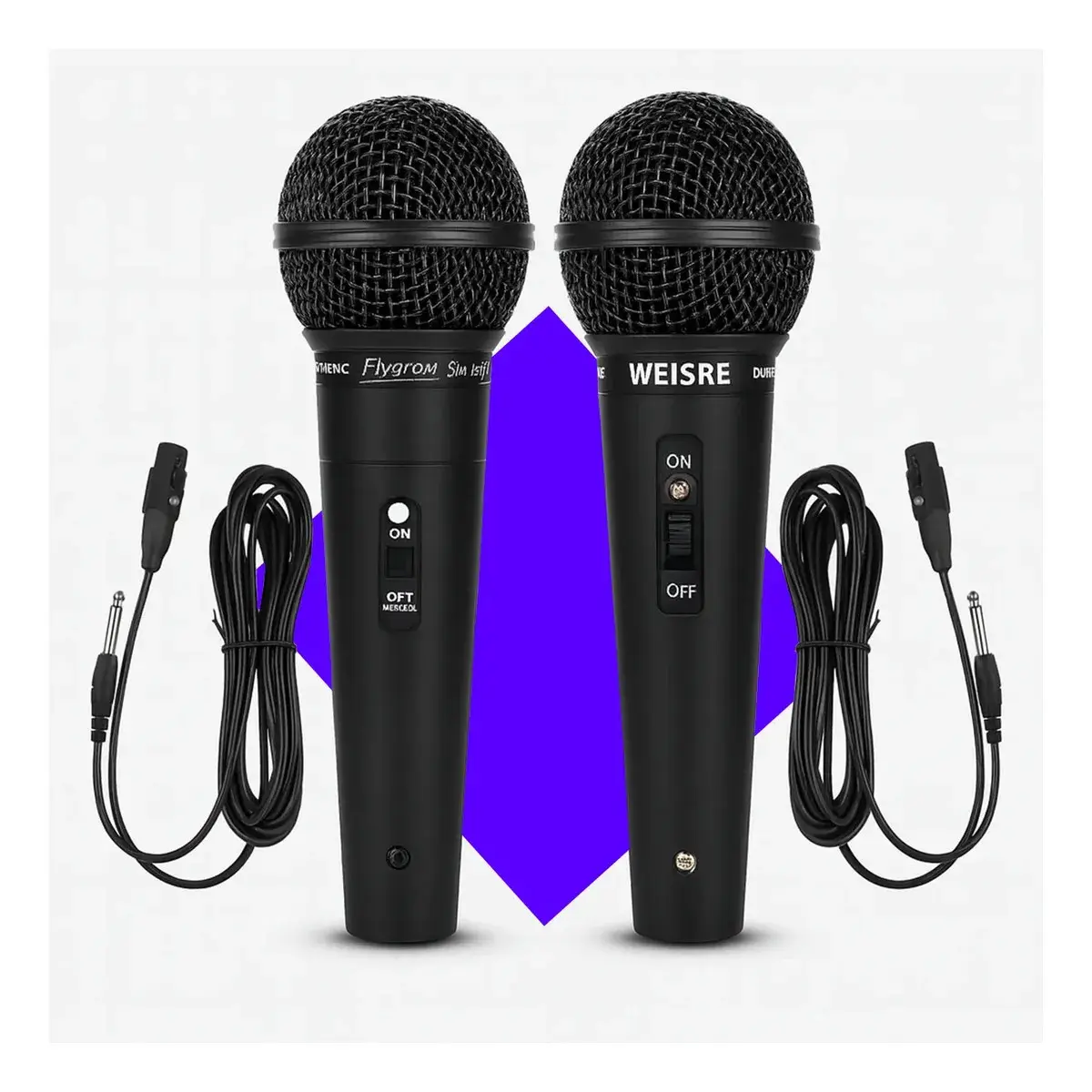 Kit 2 Microfones Profissional Duplo Dinâmico Karaoke Igreja Palestras Com Fio Micgeek - 1