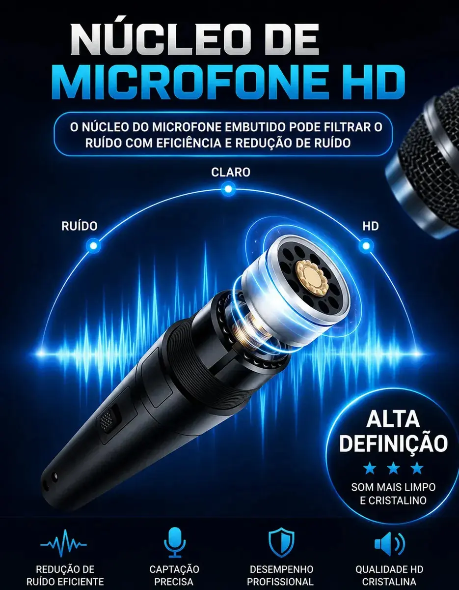 Kit 2 Microfones Profissional Duplo Dinâmico Karaoke Igreja Palestras Com Fio Micgeek thumbnail 6