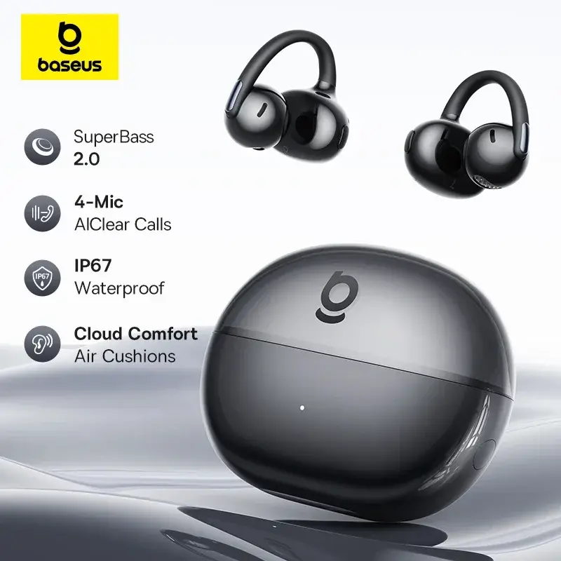 Fones de Ouvido Sem Fio Baseus Bowie MC2 AIR Clip-on TWS, Fones de Ouvido Bluetooth 6.0, Fones de Ouvido Esportivos com 4 Microfones ENC