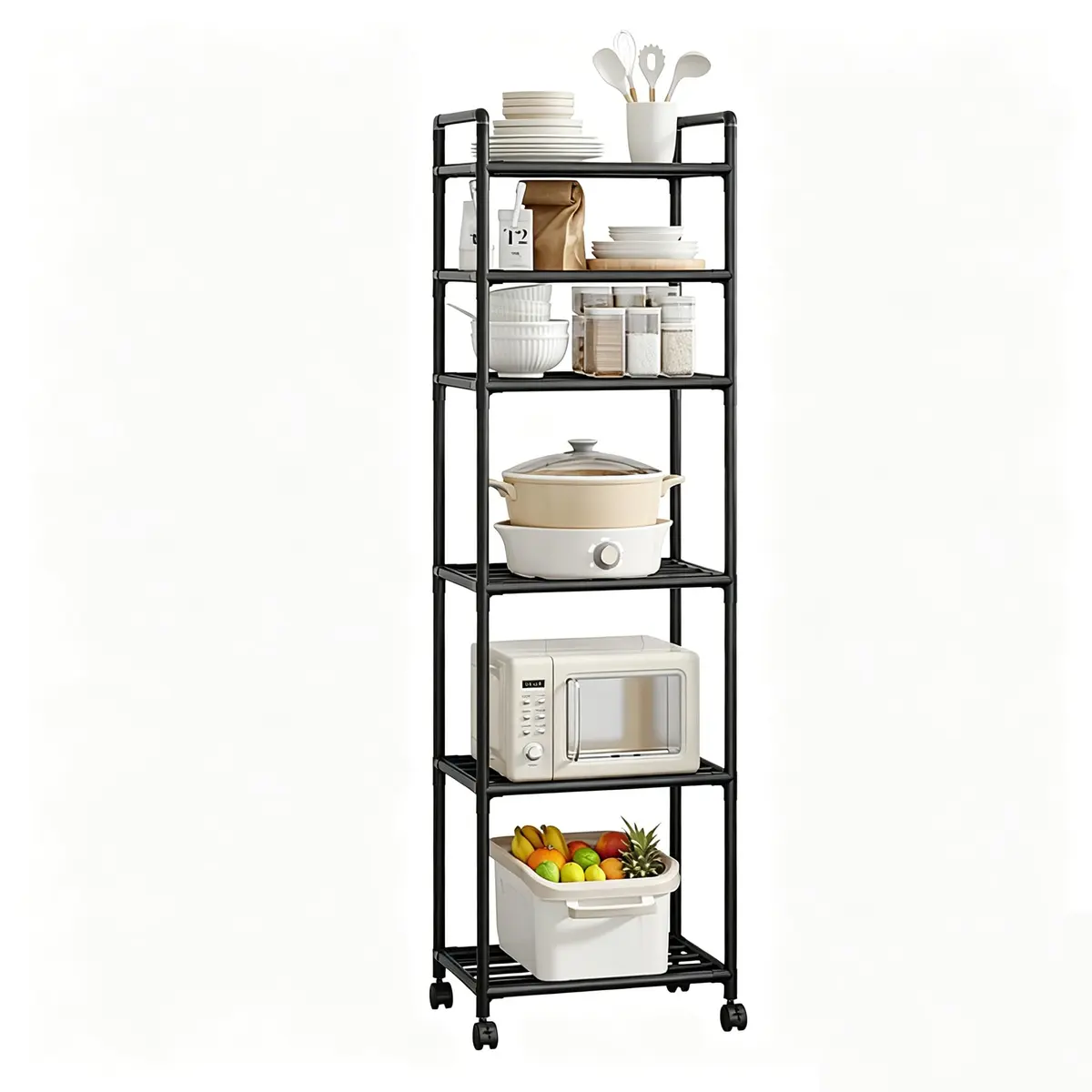 BEMMY Carrinho de Armazenamento de Cozinha com Rodinhas, 6 Níveis de Metal para Panelas e Fornos de Micro-ondas, Suporte Removível com Rodas (166 * 42 * 32CM) - 1
