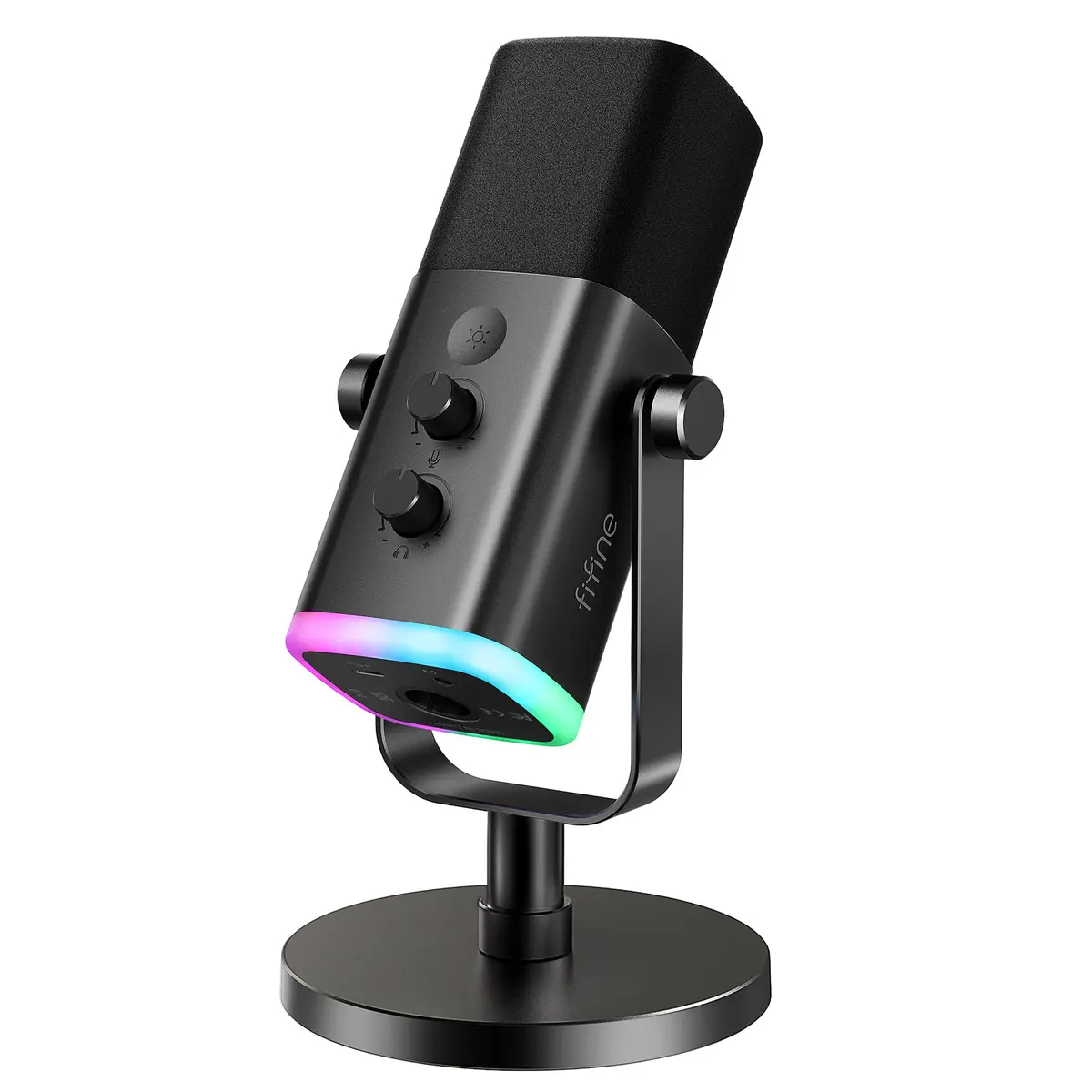 FIFINE AM8 Microfone dinâmico USB/XLR para gravação de podcast Streaming | RGB Microfone Gamer para jogos de computador,botão de mudo,conector para fones ouvido,suporte de mesa,para cantar e YouTube