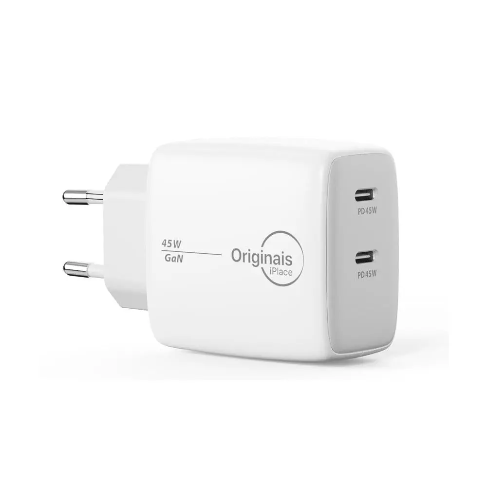 Carregador Gan 45w Originais Iplace – Duas portas Usb-c Power Delivery