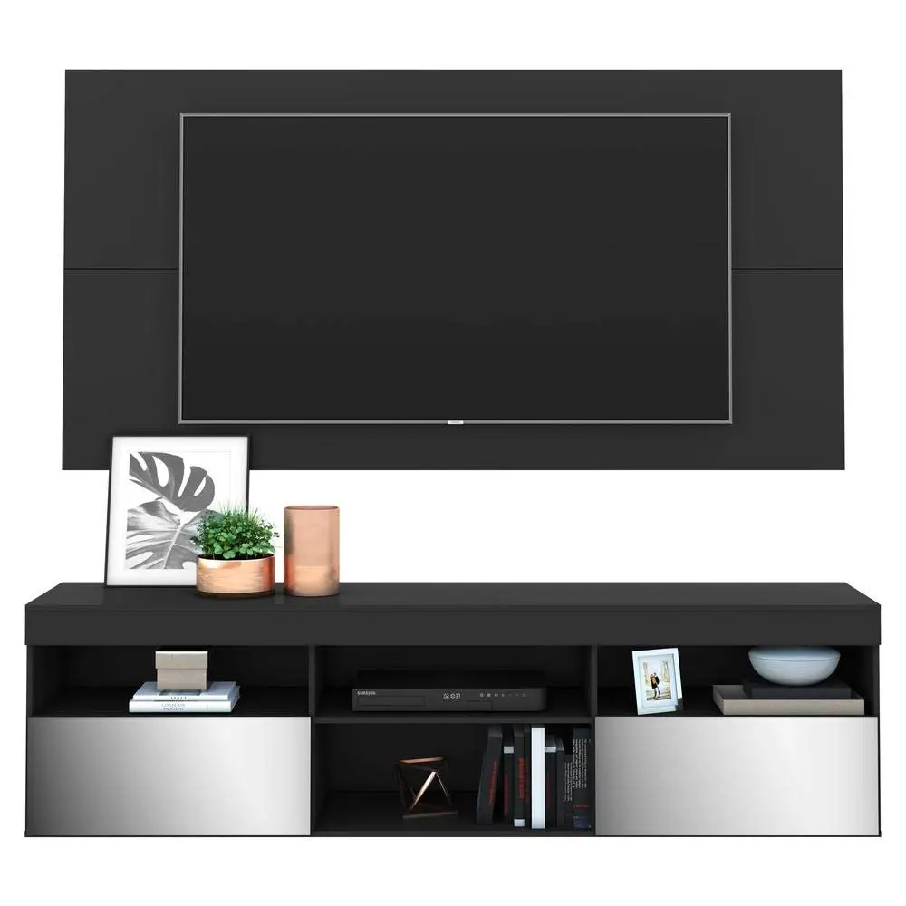 Rack Suspenso com Espelho e Painel para Tv até 65" Multimóveis Flórida Fg3322 Preto - 1