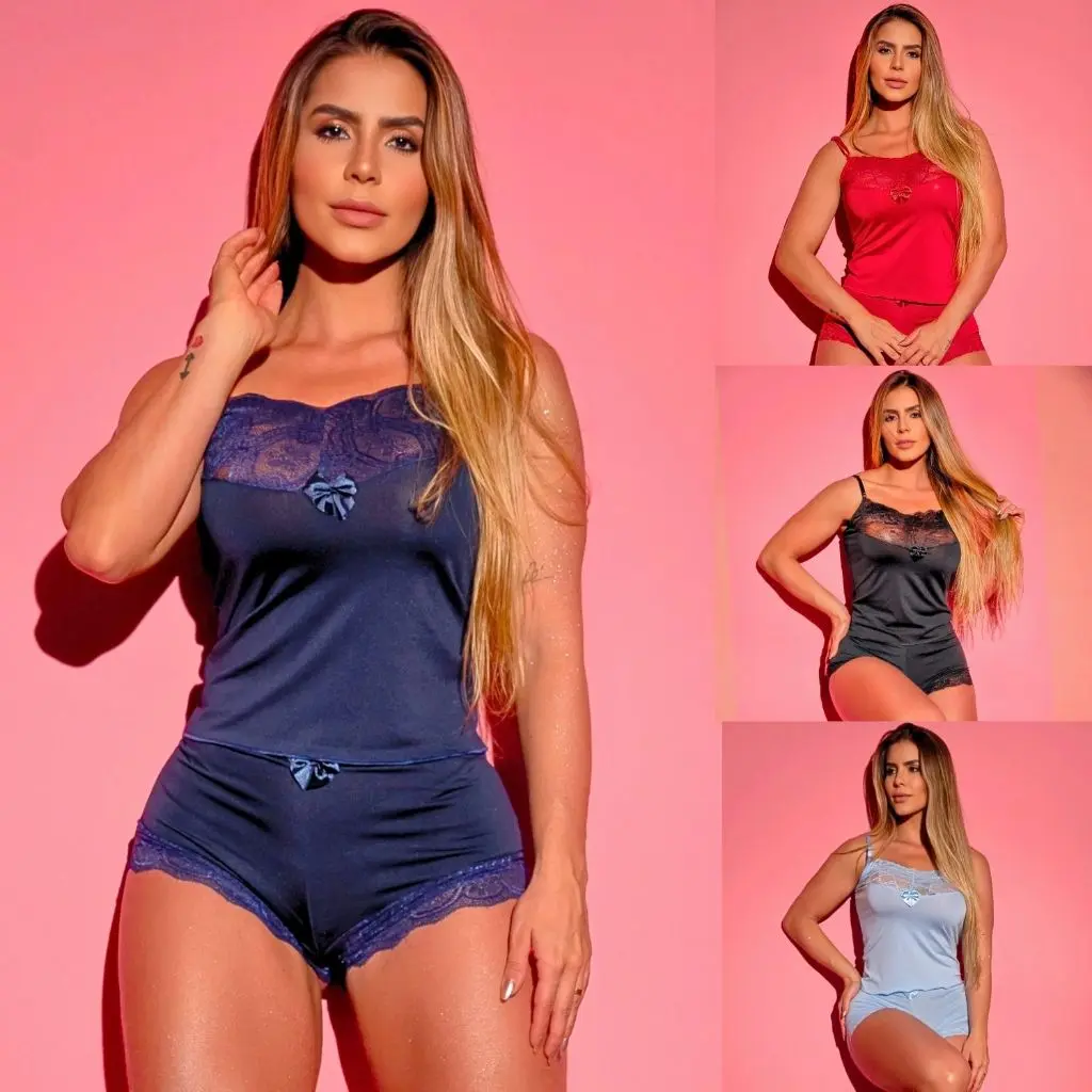 Baby Doll Feminino Renda e Microfibra Elegante Confortável Para Dormir Curtinho Linha Noite Oferta - 1