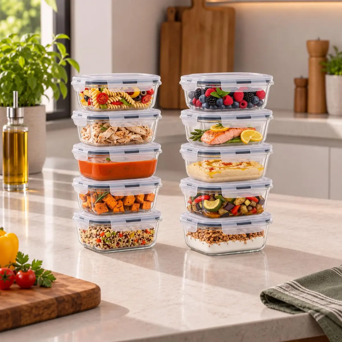 Rishon Pote de Vidro para marmita, Borossilicato Hermético 370ml Kit 10un | Fechamento com Travas, Resistente -50°C a 500°C, Apto para Air Fryer, Design Transparente, Tampa com Vedação - 1