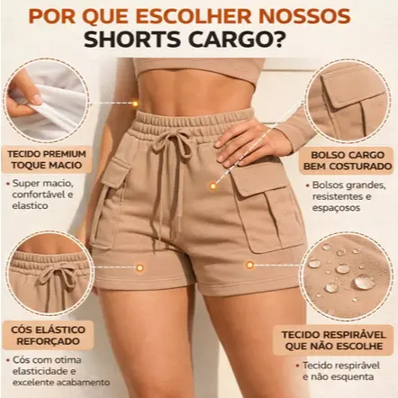 Short cargo Feminino Moletom Moletinho Shortinho Soltinho Confortável Algodão - 1