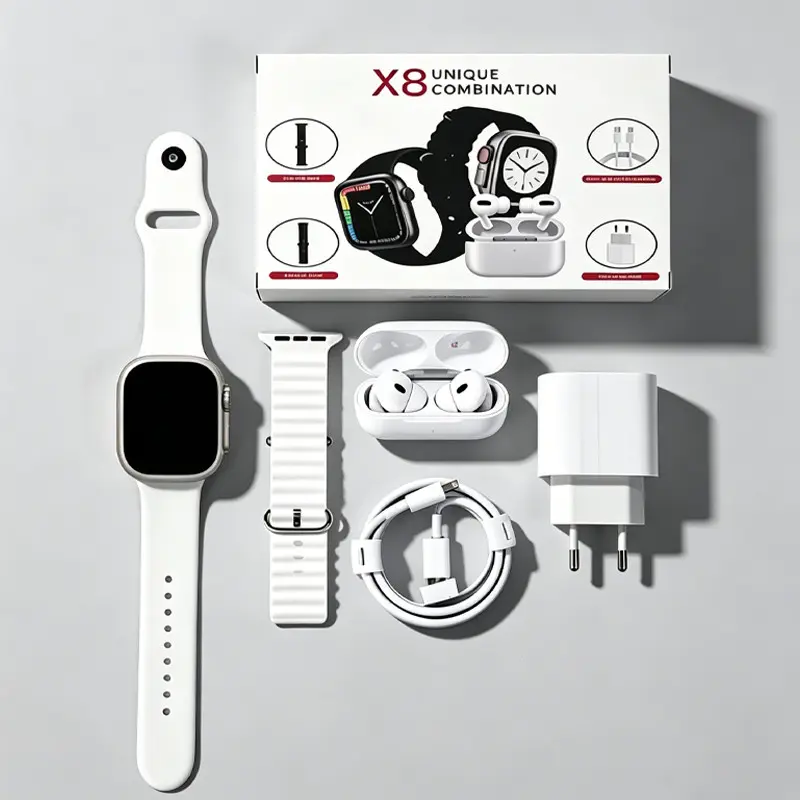 kit Smartwatch Relógio Inteligente 2026 Novo X8 2.2 Polegadas Para iOS Android Completo 6 Em 1 i13 TWS/Carregador