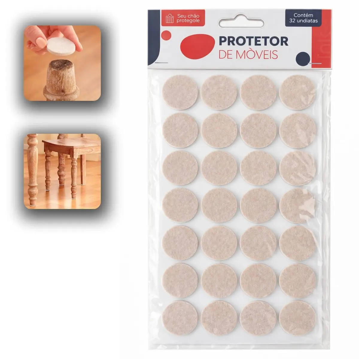 Kit 32 Feltros Protetores Adesivos para Pés de Cadeiras e Sofás – Anti Risco e Anti Ruído – Protetor de Piso para Madeira, Porcelanato e Laminado – Multiúso - 1