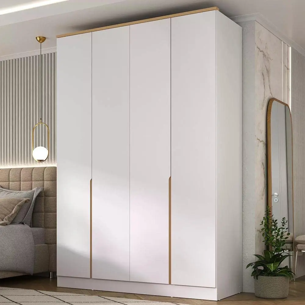 Guarda Roupa 4 Portas 2 Gavetas Logan Mambel Branco/Olmo