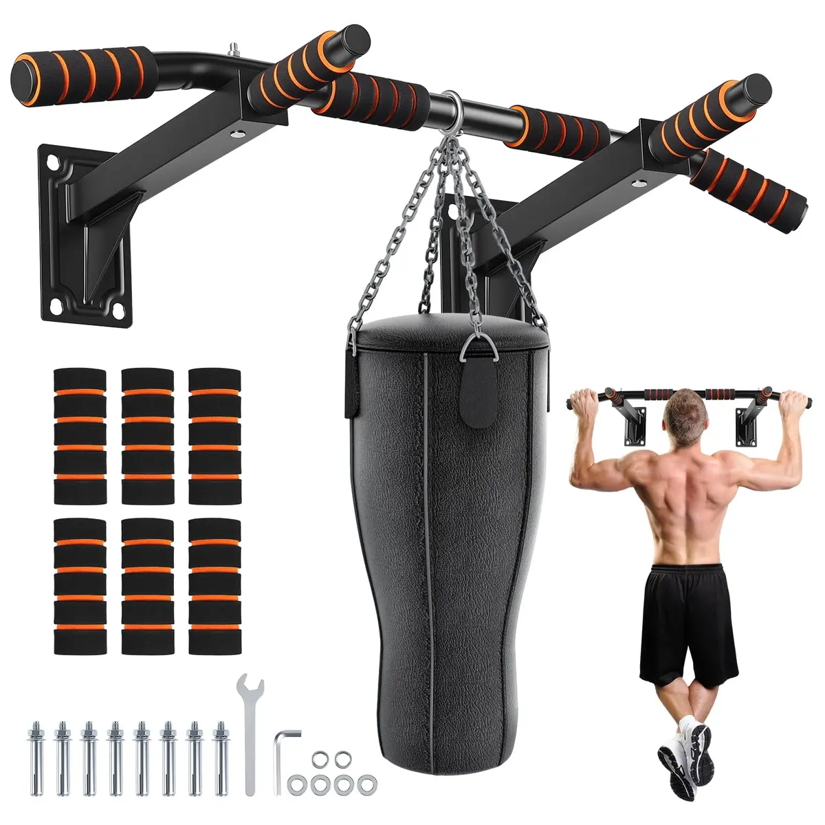 Barra Fixa de Parede Multifuncional para Pull-up/Chin Up/Dip - Musculação Em Casa, Ajustável com Encosto e Instalação de Broca
