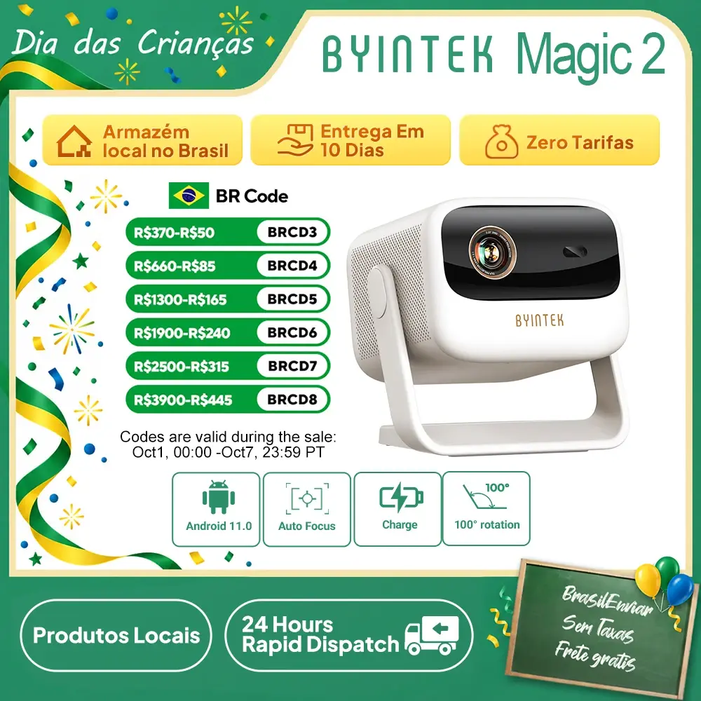 Projetor BYINTEK U90 4K Google TV 11.0 Full HD 1080P Cinema WiFi Portátil Home Theater Vídeo Projetor DLP com Bateria