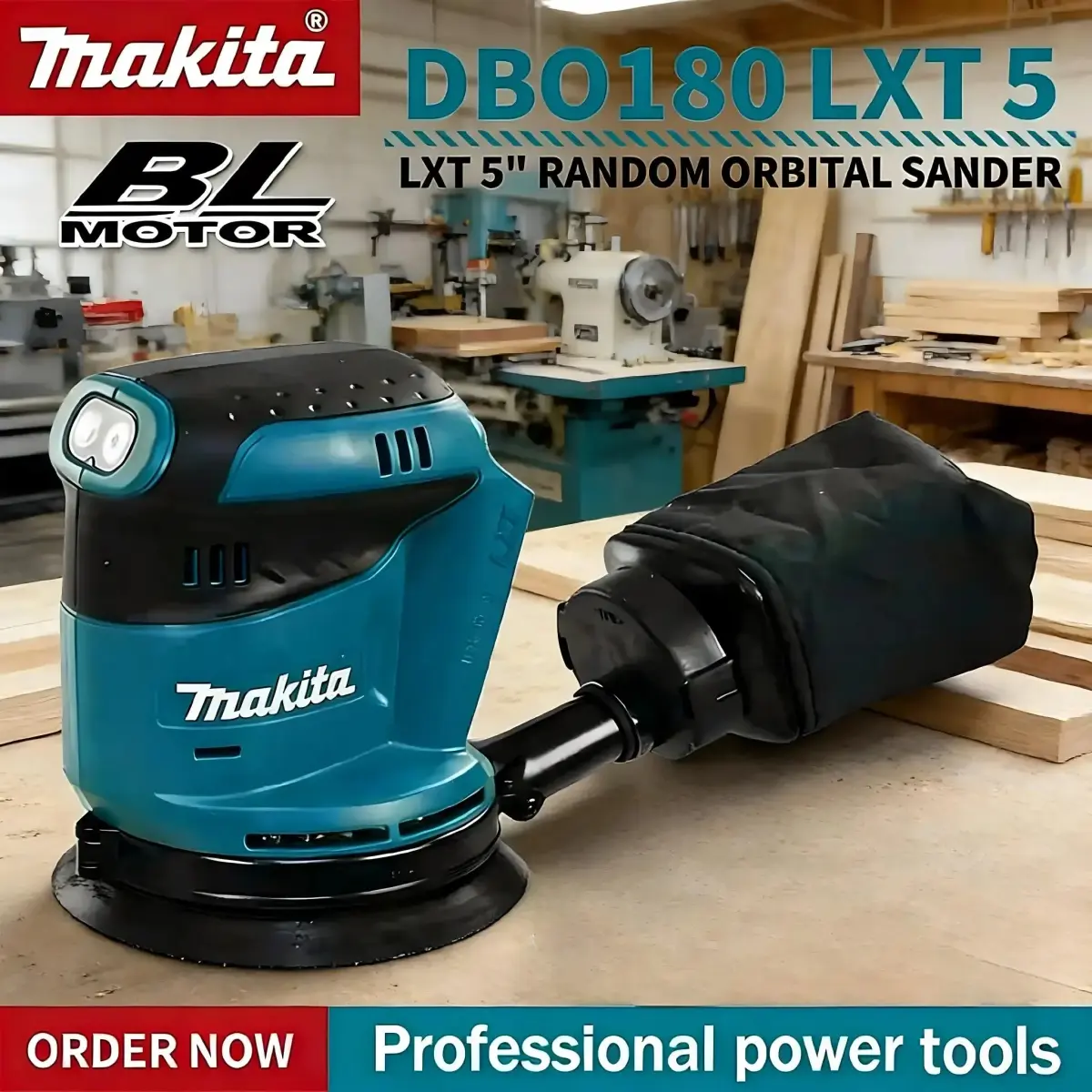 Lixadeira Orbital Aleatória a Bateria Makita DBO180Z 18V para Marcenaria, Polimento de Massa, Uso DIY e Profissional (Ferramenta Nua)