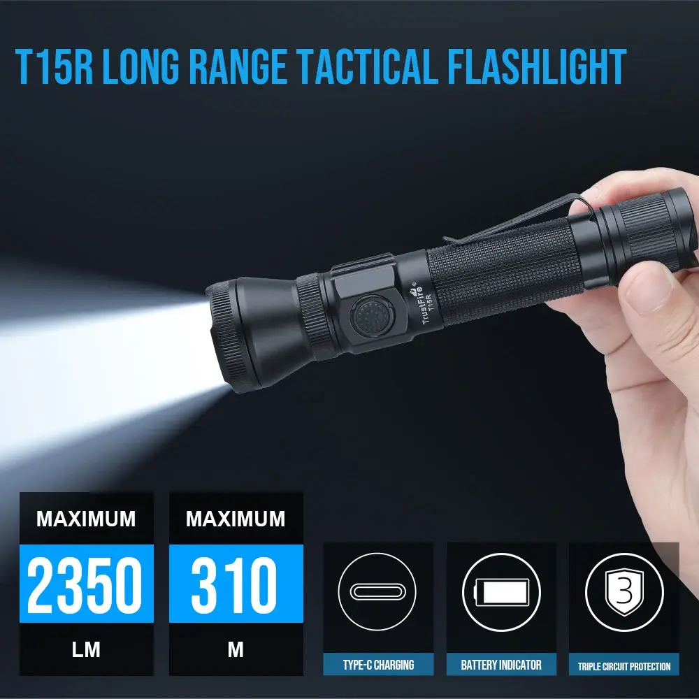 Trustfire t15r lanterna tática do exército 2350 lúmen poderosa tipo c usb recarregável 18650 led recarregável lâmpada tática militar - 1