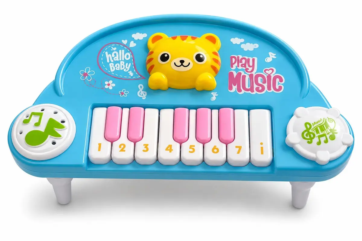 Pianinho Musical com 8 Teclas, Brinquedo Musical com Sons e Melodias, 2 Modos de Reprodução, Instrumento Educativo com Animais, Azul - 1