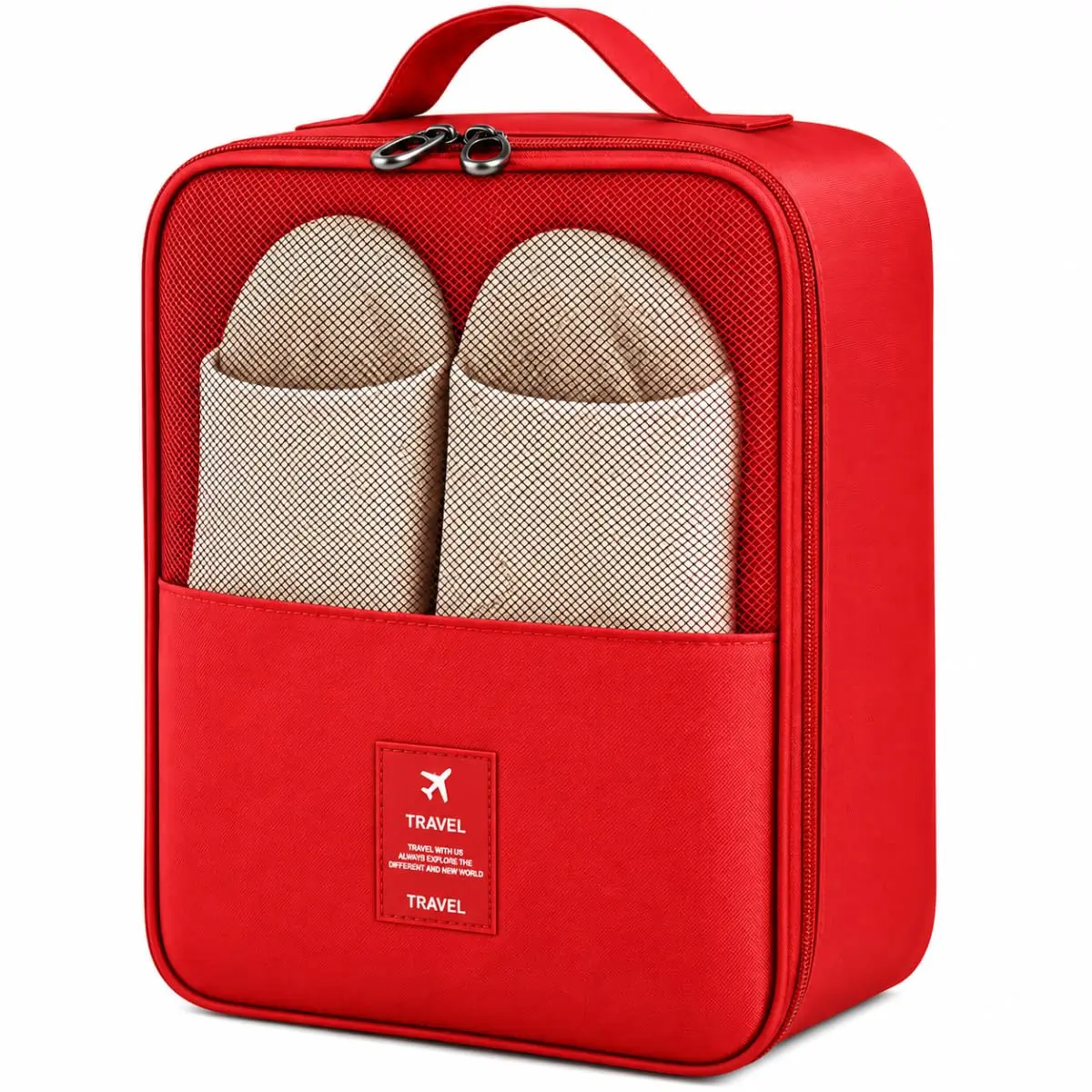 Bolsa Sapato Viagem Necessaire Porta Calçados Tênis Organizador Vermelho | 03 Compartimentos, Fechamento com Zíper, Malha respirável, Dobrável, Economia de Espaço, Organização, Multiuso - 1