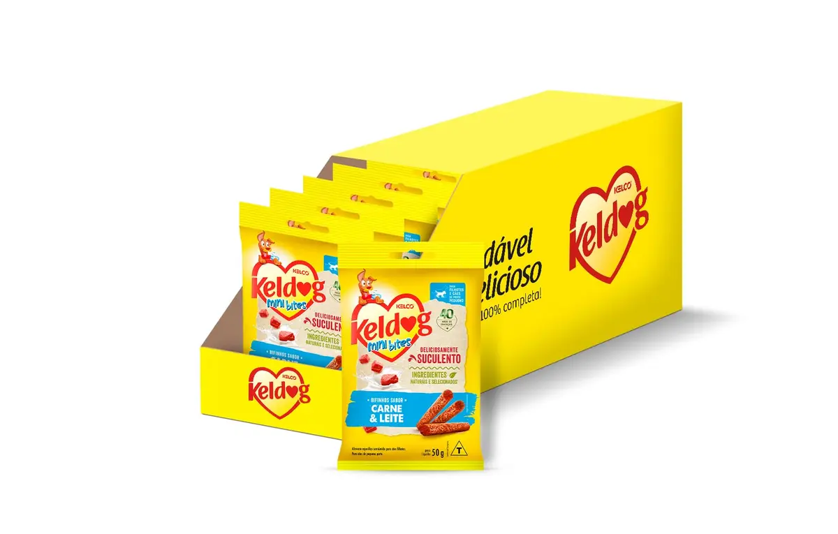 Pack de Bifinho Keldog Mini Bites Carne e Leite 50g - 20 unidades