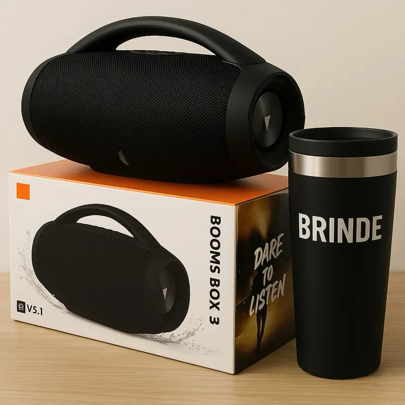 Caixa De Som 35Cm Bluetooth + Copo Térmico de Brinde – Potência e Estilo no Seu Rolê
