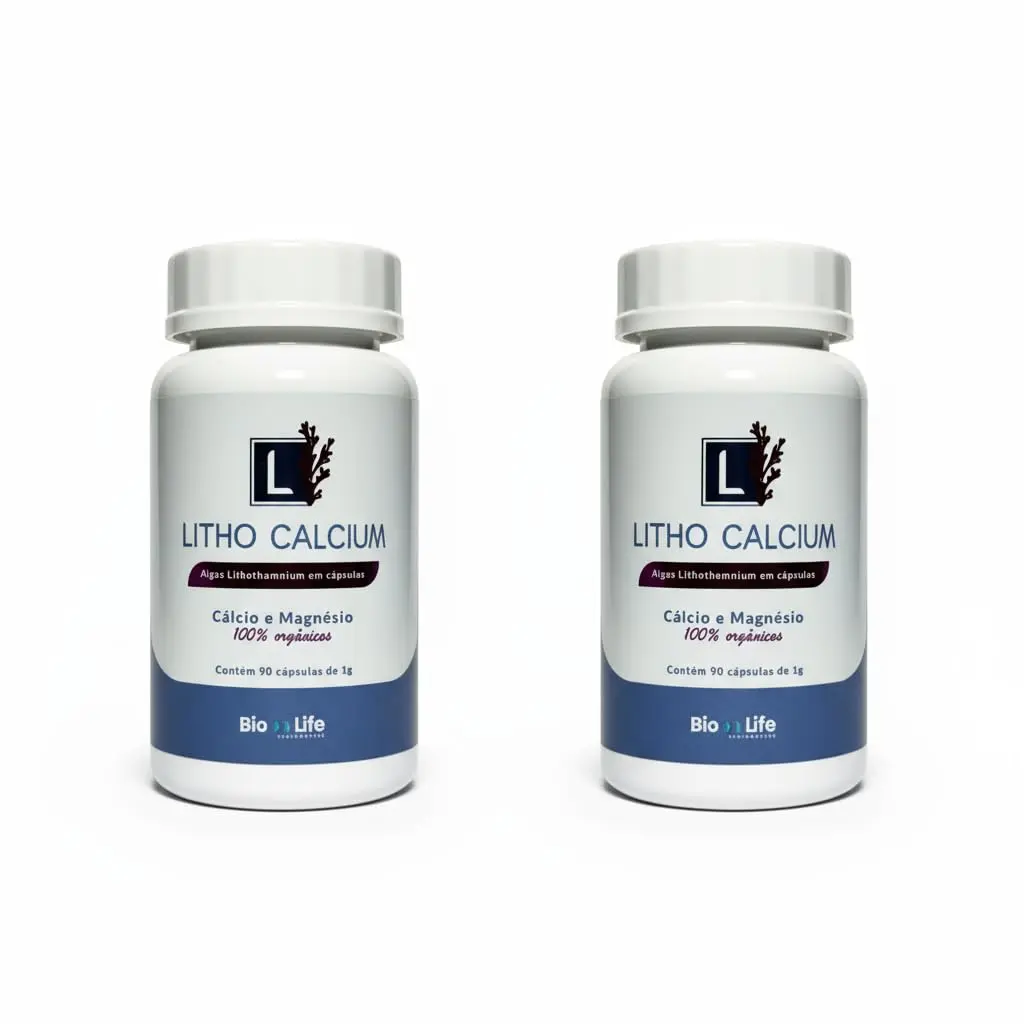 LithoCalcium Suplemento de Cálcio Alga Lithothamnium Cápsulas Kit 2 Potes