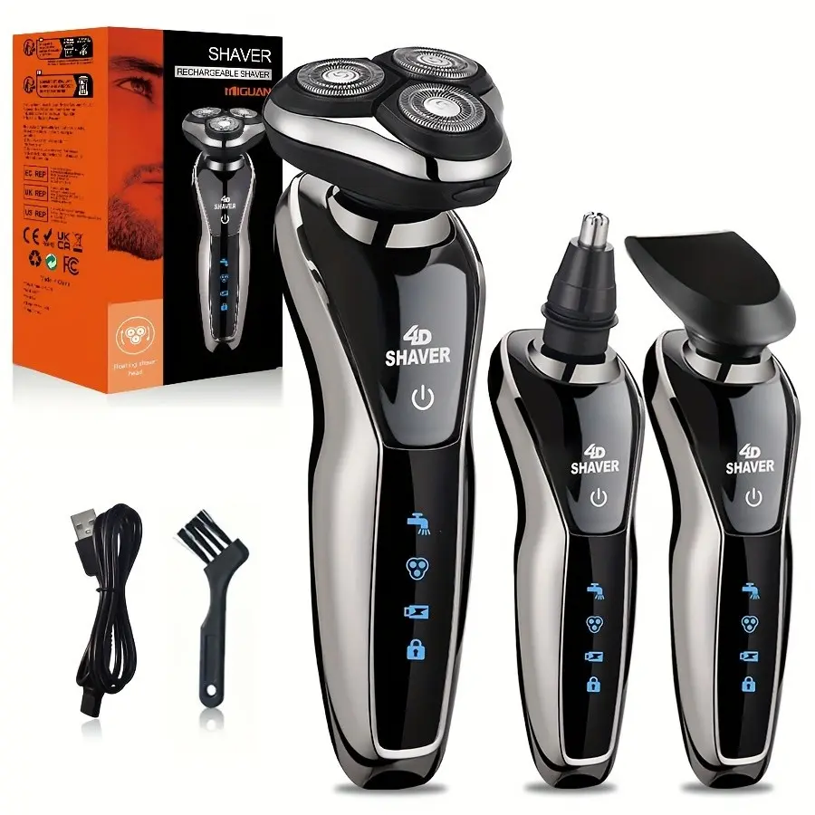 Barbeador Elétrico Masculino , Aparador De Pêlos Do Nariz 3 Em 1 , Navalha Portátil Recarregável USB Com Lâmina Flutuant - 1
