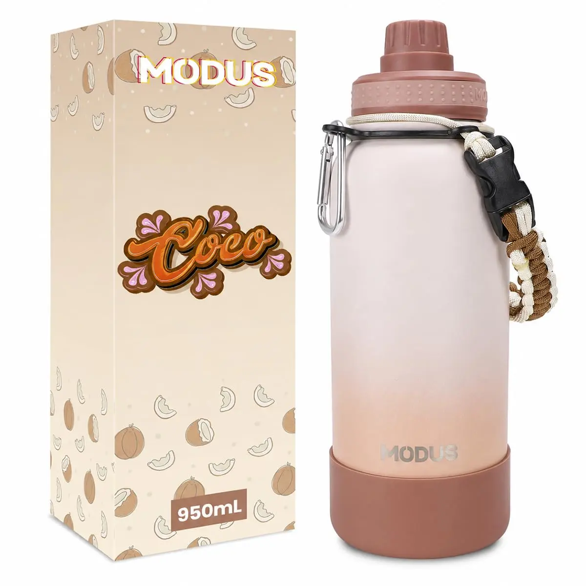 MODUS Garrafa Térmica Esportiva De Inox Com Isolamento A Vácuo 950ML | Gradiente Branco Marrom - 1