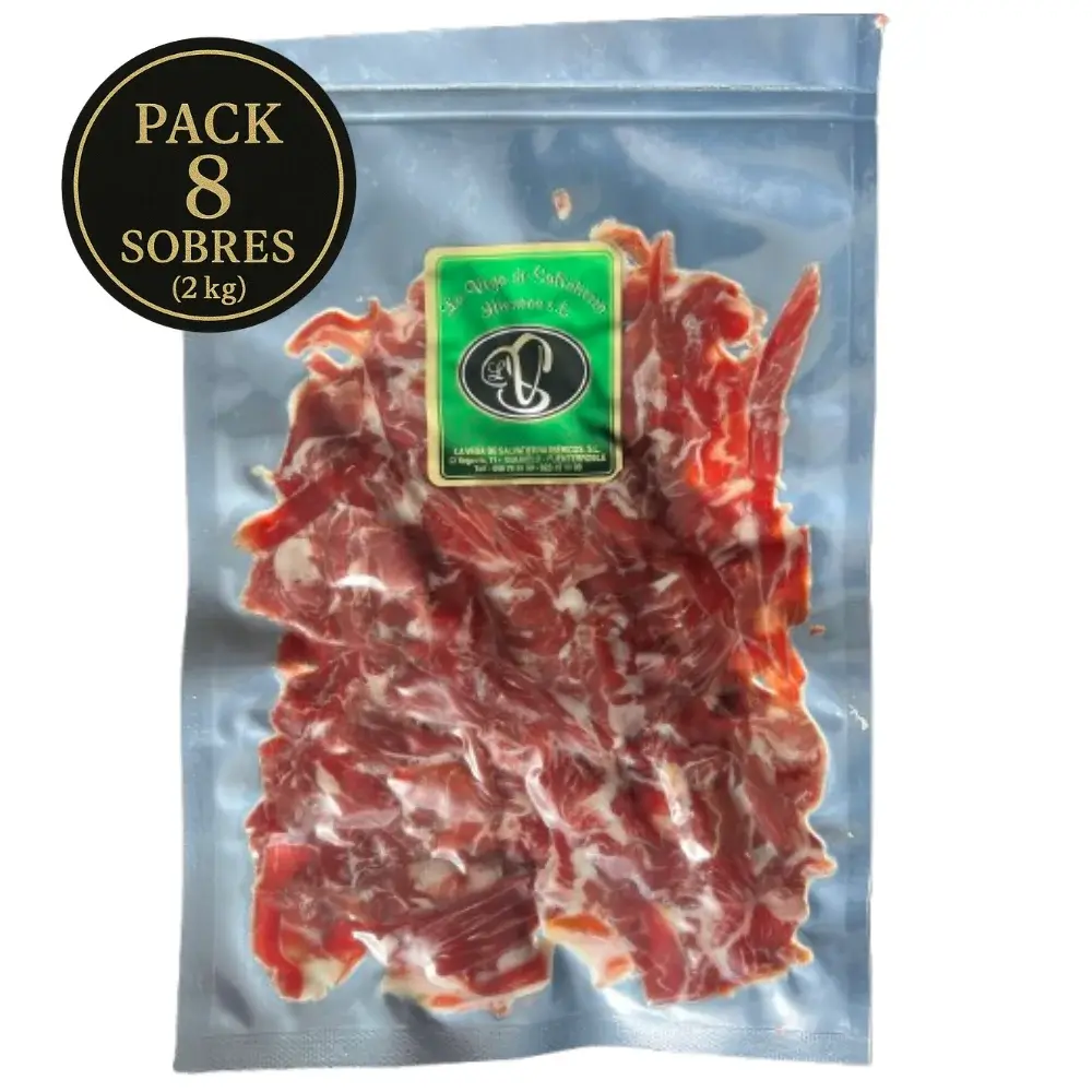 2KG Presunto Ibérico Guijuelo | La Vega de Salvatierra - Lascas de presunto ibérico de Guijuelo, artesanal e curado durante 24–36 meses, sabor intenso e textura delicada para saladas, massas e sanduíches