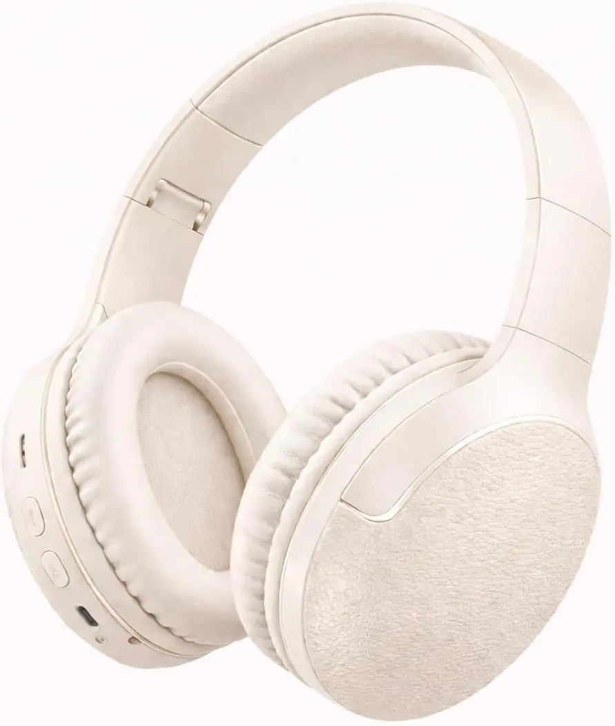 Fone de Ouvido Bluetooth 5.3 Headphone On-ear Sem Fio Fone Para Academia e Corridas, com Cancelamento de Ruído, Dobrável, com microfone Integrado Compatível com Android e iOS Premium (Bege)