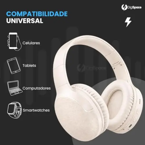 Fone de Ouvido Bluetooth 5.3 Headphone On-ear Sem Fio Fone Para Academia e Corridas, com Cancelamento de Ruído, Dobrável, com microfone Integrado Compatível com Android e iOS Premium (Bege) thumbnail 4