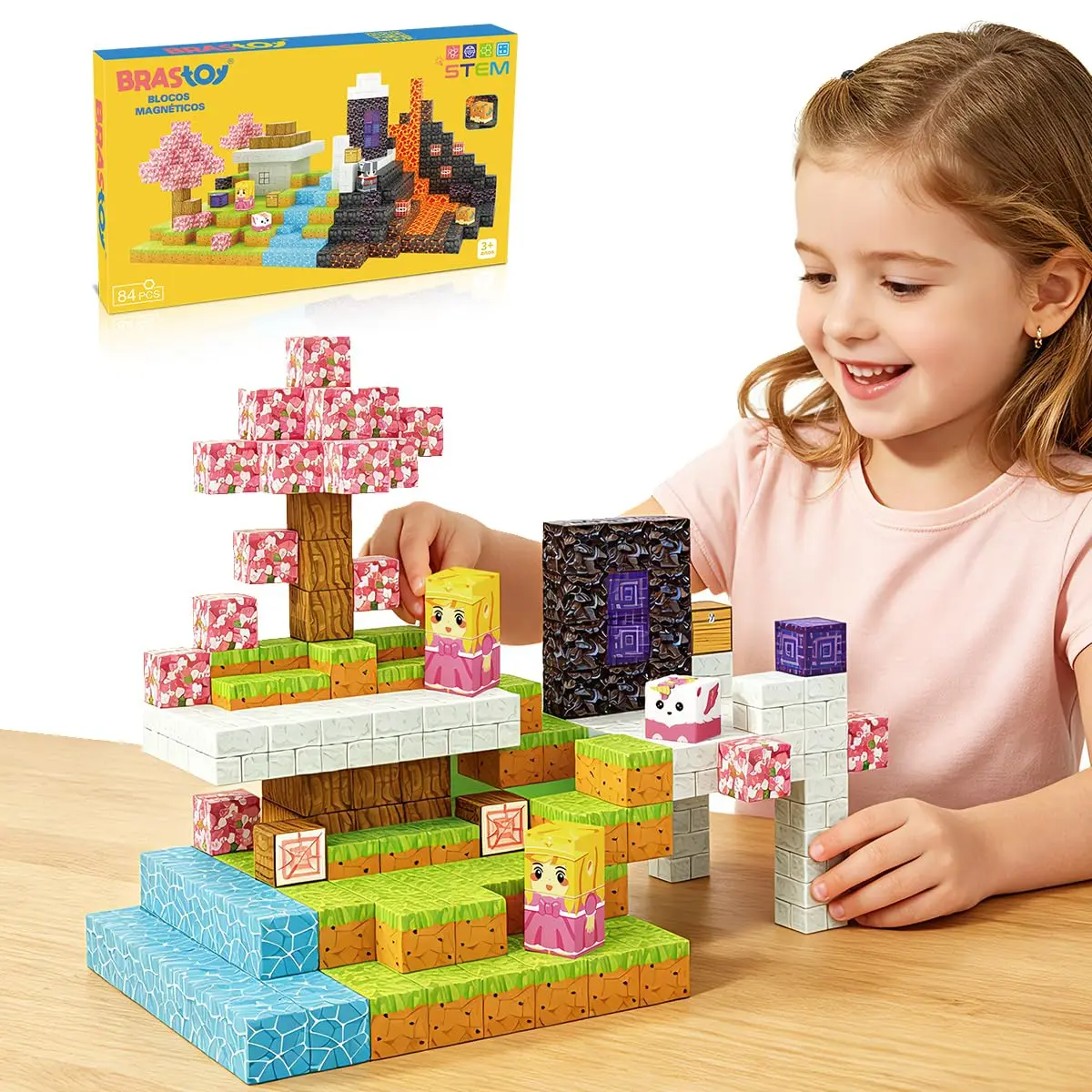 Blocos de Montar Magnéticos Construção Brinquedos Infantil (84 Peças Blocos Magnéticos) - 1
