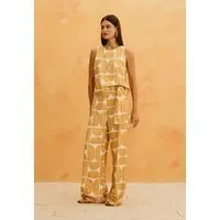 Calça Pantalona Estampada Del Oro Amarelo - 1