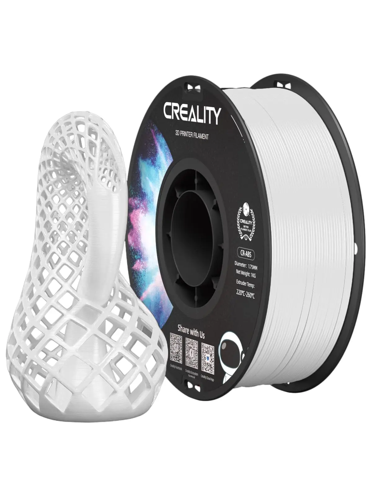 Creality Filamento ABS para impressora 3D; 1,75 mm, Filamento para Impressão 3D, Excelente Resistência, Inodoro Não-Tóxico, Estabilidade, Resistente, 1kg(0,44lbs) Filamento ABS 1,75 para impressora 3D