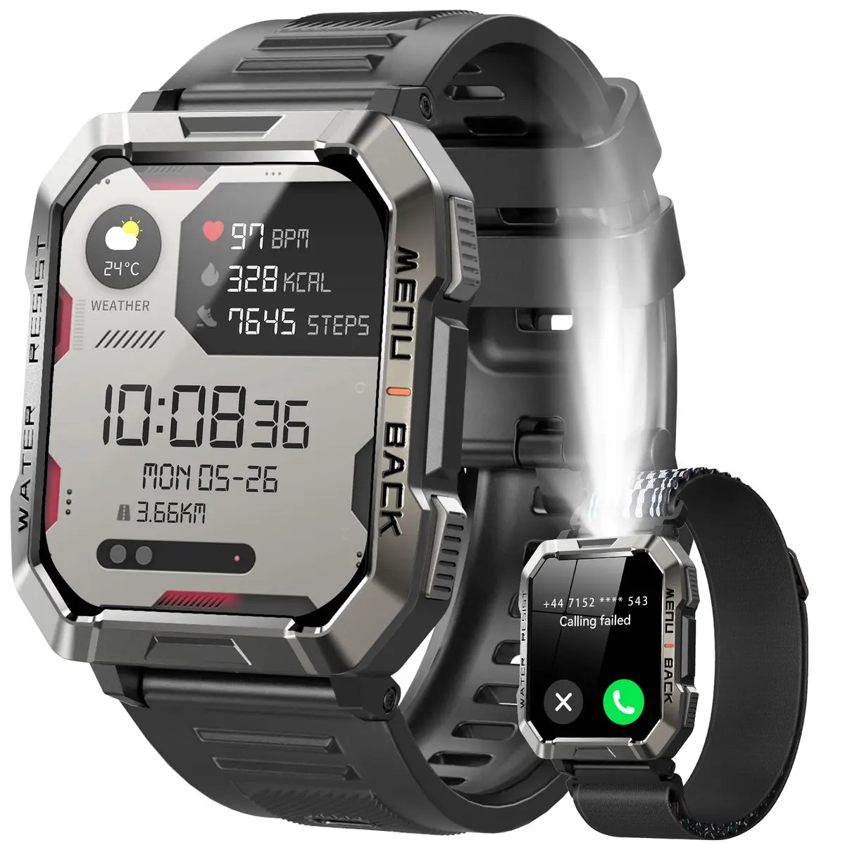 Relógio Inteligente Blackview Militar com Lanterna e Bússola - Chamadas por Bluetooth, Bateria de 100 Dias, Tela HD 2.01", Mais de 120 Modos Esportivos, Resistente à Água IP68 para Android e iPhone