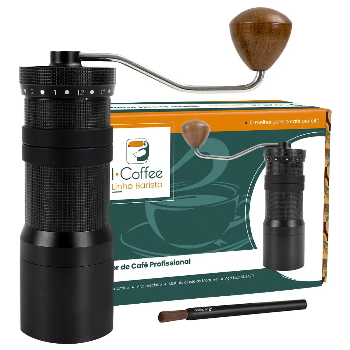 iCoffee Moedor de Café Manual com Regulagem Externa da Moagem, 40g | Compacto Inox Moedor Café,Presentes requintados, Natal,Preto