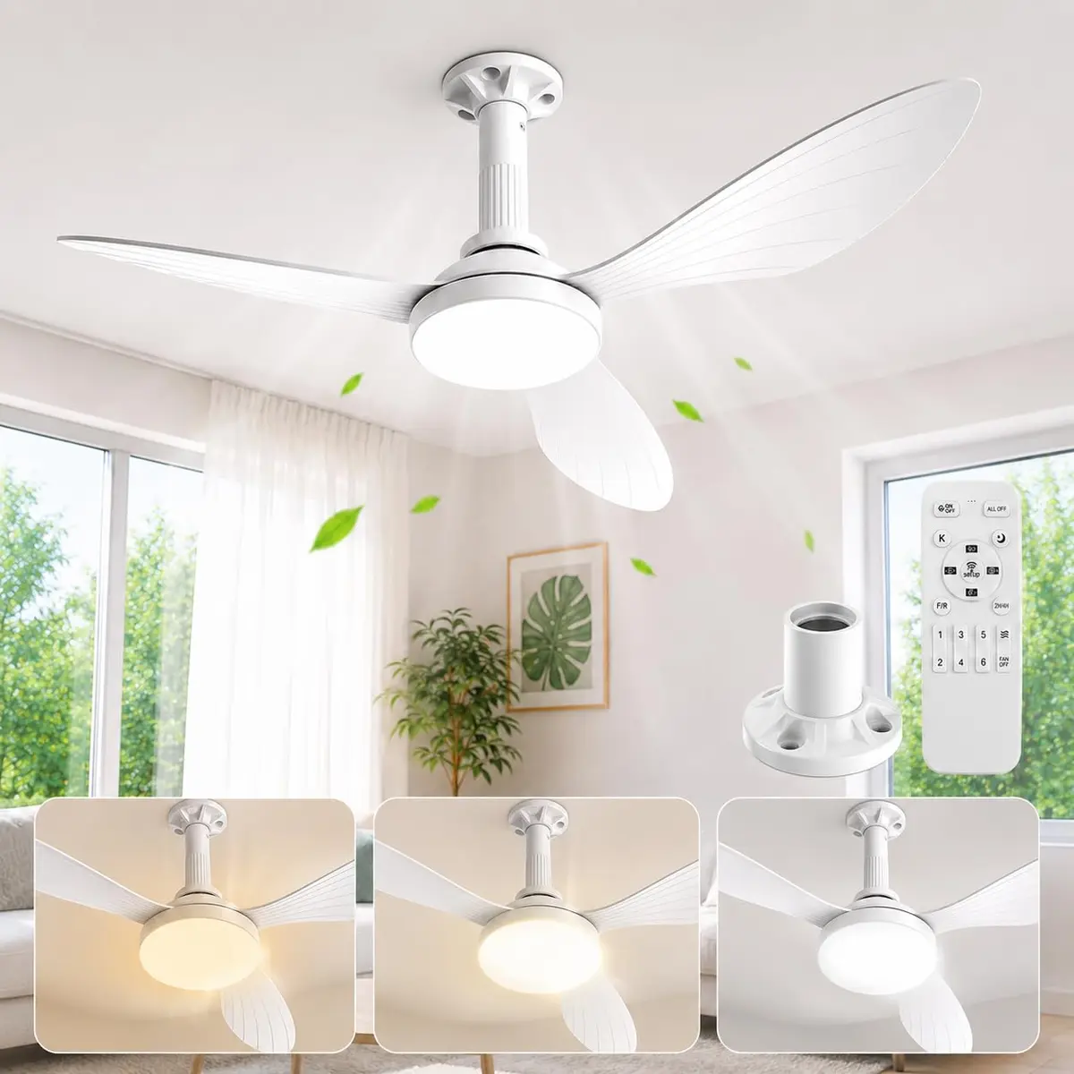 Airwit Ventilador de Teto com Luz 36", Fluxo Potente, Instalação Fácil | Fluxo de ar potente, motor reversível, luz regulável, controle remoto e Bivolt 110V/220V