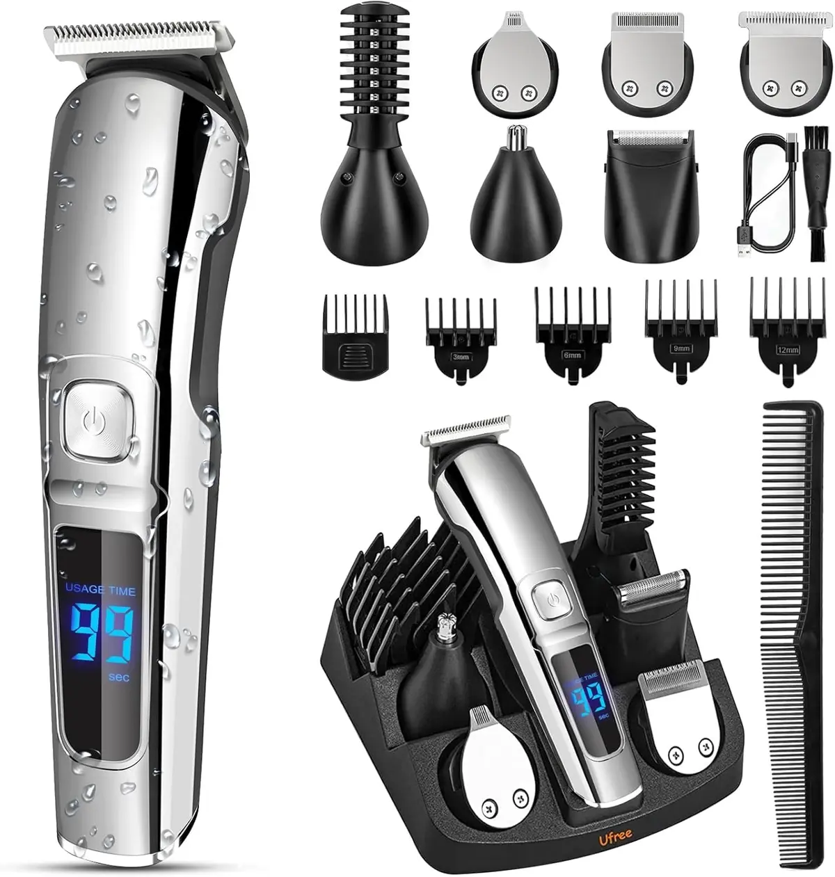 YARUIKE Aparador de Pelos Elétrico à Prova Dágua, Barbeadores Sem Fio para Homens, Kit de Cuidados Com o Nariz, Bigode, Corpo e Rosto, Presentes Para Homens, Marido e Pai - 1