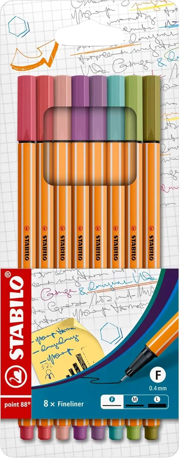 STABILO point 88 Caneta Ponta Fina – Pacote com 8 unidades – Em 8 cores naturais