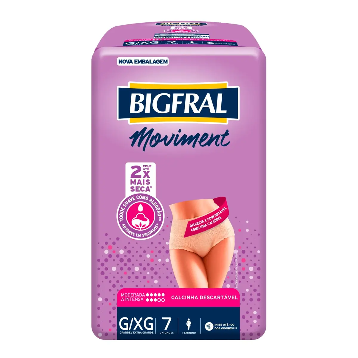 Roupa Íntima Bigfral Moviment Feminina G/XG 7 Unidades