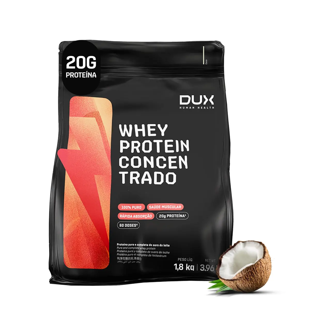 Whey Protein Concentrado Coco Refil 1.8kg – Contribui Para o Ganho Muscular Hipertrofia – Dux Human Health - 1