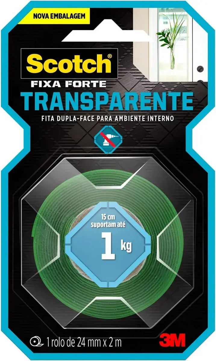 3M Fixa Forte Fita Dupla Face Transparente 24mm x 2m