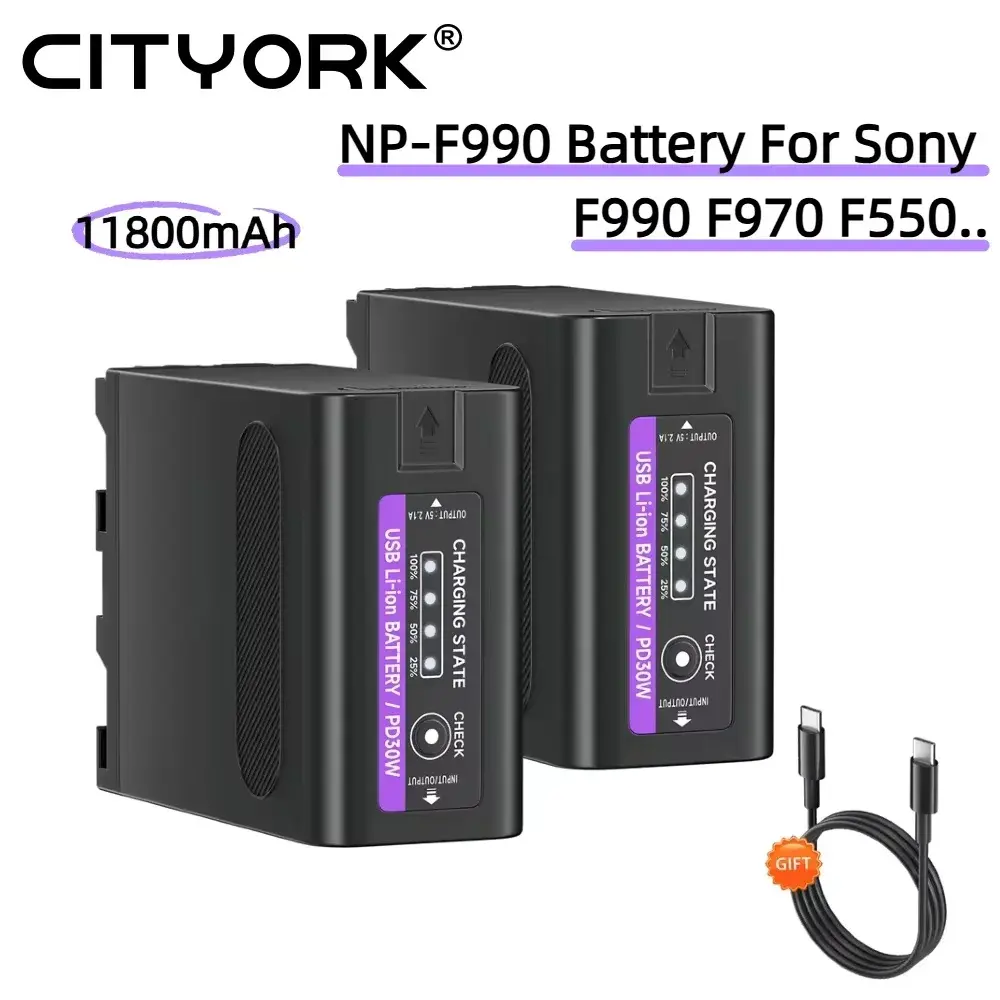 Bateria tipo-c de 11800mah para sony f970 f960 f550 f750 + cabo tipo-c pd30w com indicador de energia led nova bateria de atualização