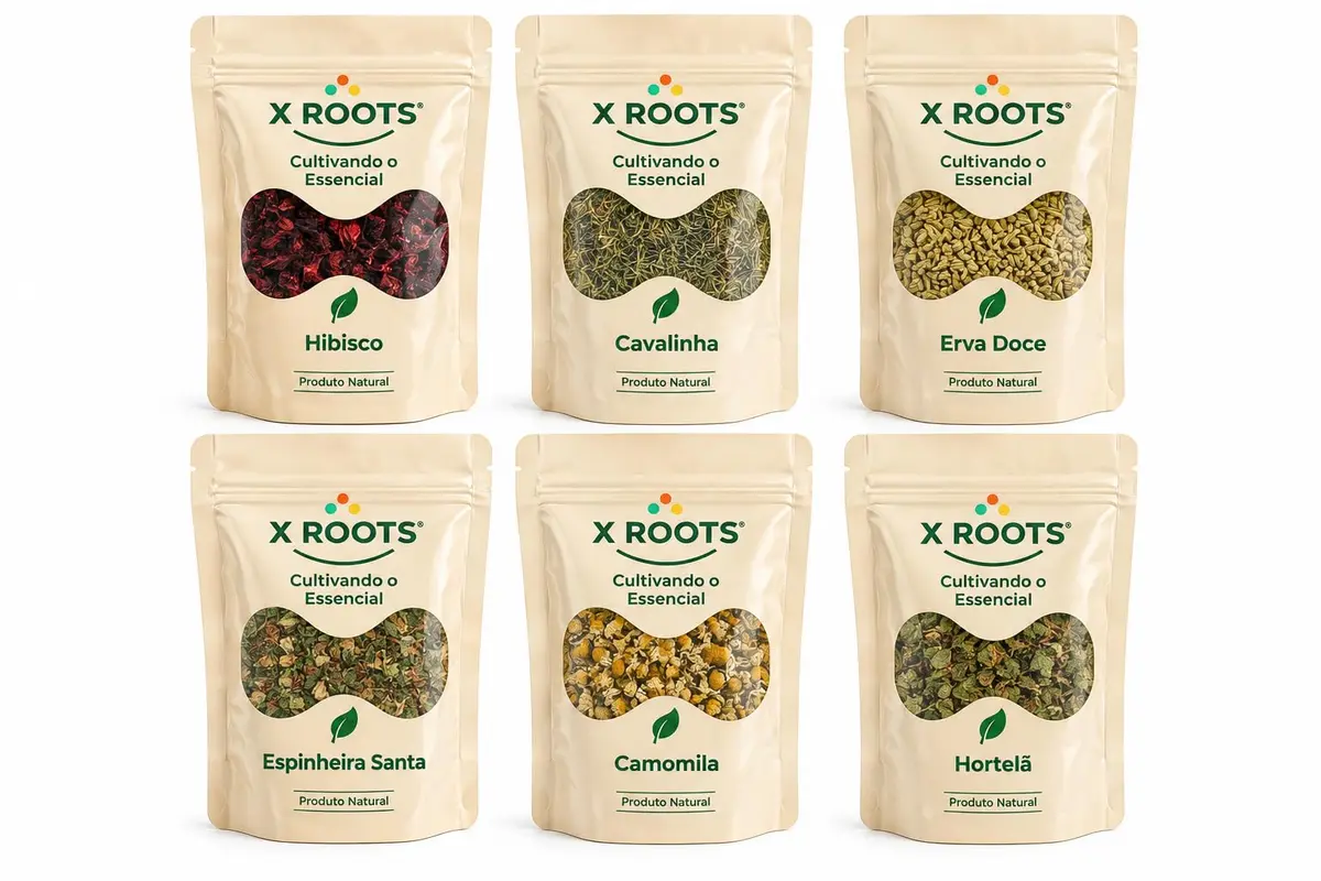 Kit 6 Chás X Roots | Hibisco, Camomila, Hortelã, Erva Doce, Cavalinha e Mais