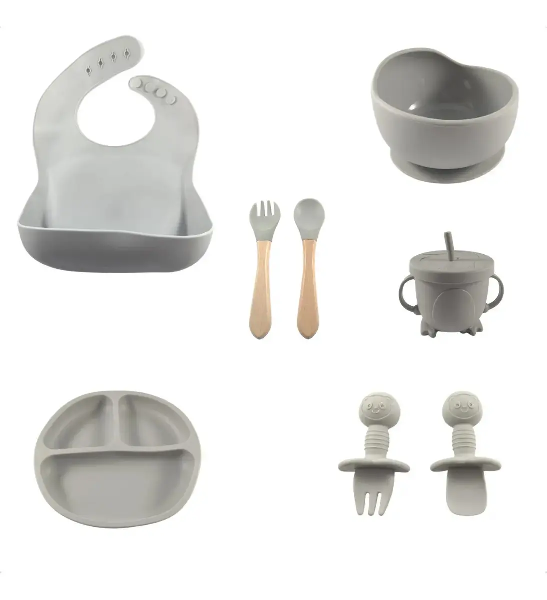 Kit Introdução Alimentar Bebê Silicone Prato Talher 6 Peças