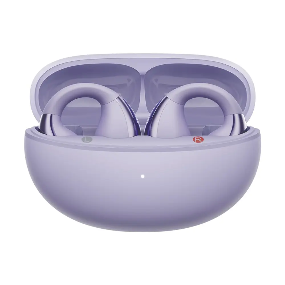 Fones de Ouvido Abertos QCY Crossky C30, Fones Bluetooth 5.4 com Clipe, Conforto Leve, Ajuste Estável, 25 Horas de Reprodução (Roxo)