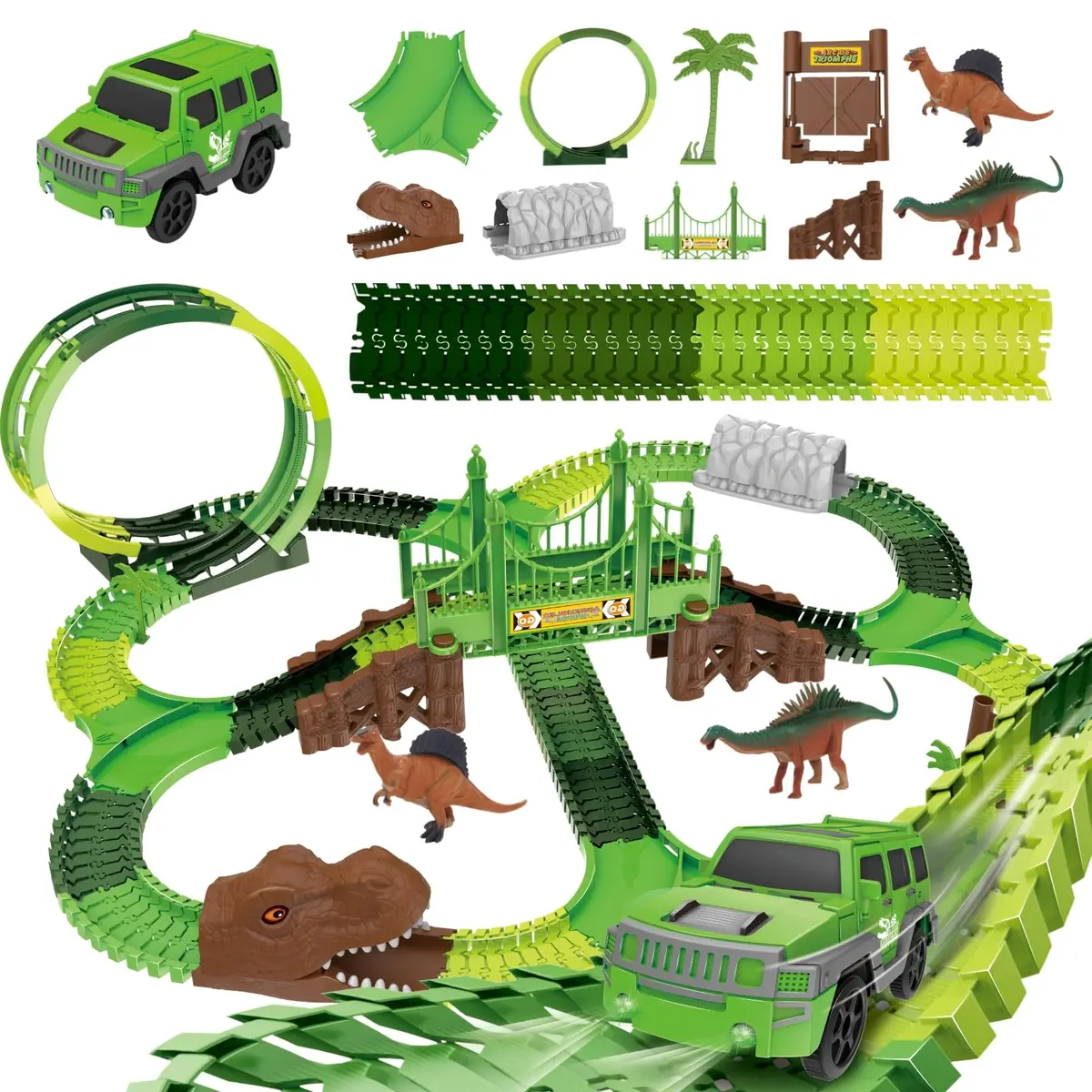 Pista Dinossauro Carrinhos com Looping Radical Túnel Brinquedo Luz e Som 92 Peças (217)