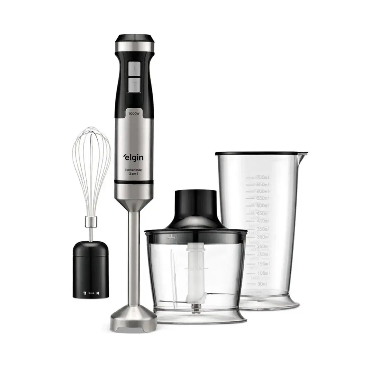 Elgin Mixer Power Inox 3 em 1, 1000W, Aço Inox, com Processador e Batedor de Claras, Velocidade Variável e Função Turbo