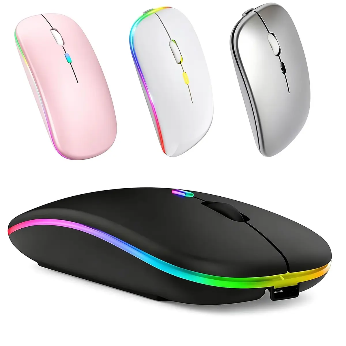 Mouse Bluetooth Recarregável sem Fio Dupla Conexão, e USB, Wireless Mouse compatível com iPhone, MacBook,iPad,Laptop,PC,Notebook, Tablet,Ergonômico, Premium Yecna (Preto) - 1