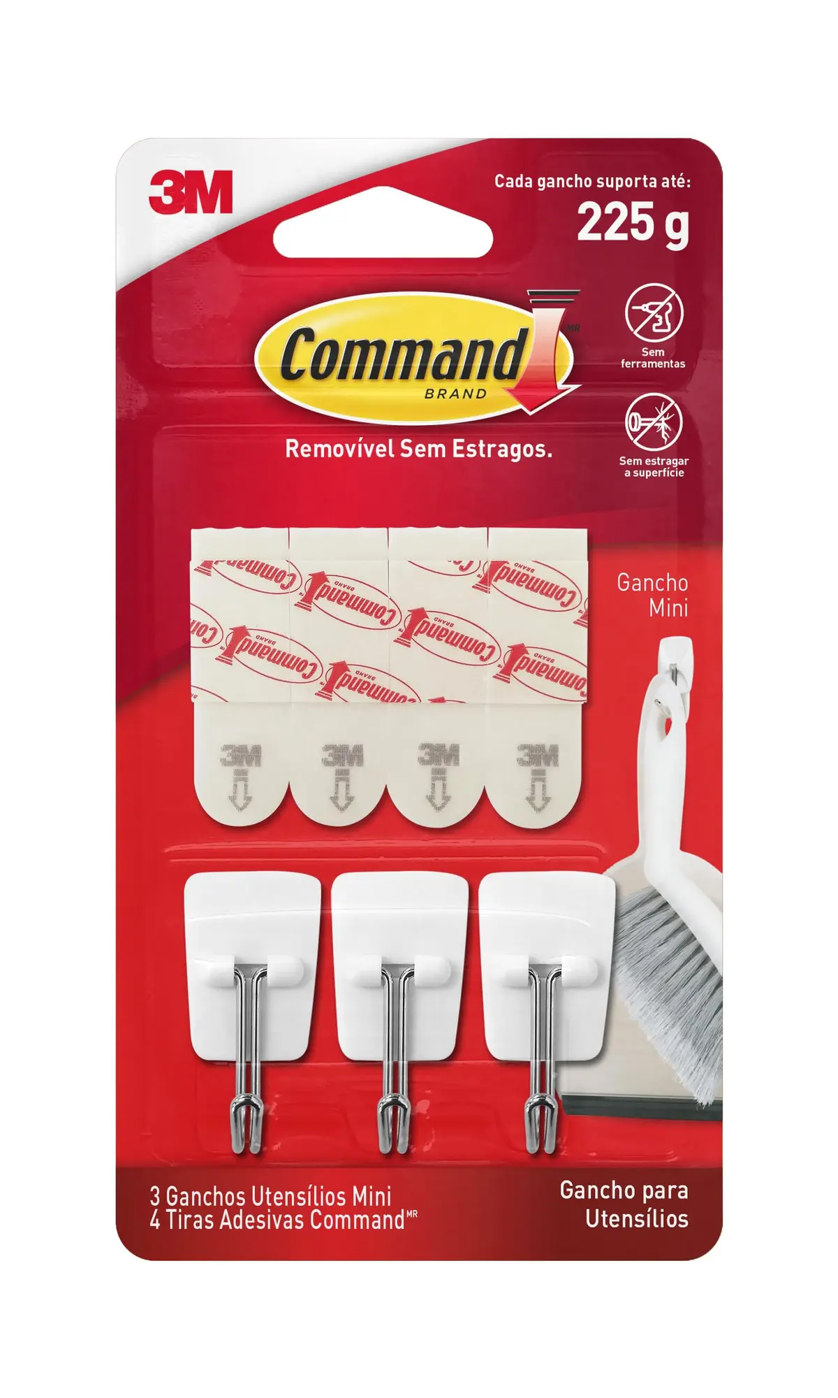 COMMAND 3M Gancho Adesivo para Utensílios Mini Branco 3 Unidades | Suporta Até 225 g, Sem Furos ou Pregos na Parede, Ideal para Organizar e Pendurar Objetos, Fácil de Aplicar e Remover