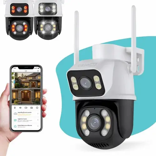 Câmera Segurança Ip Externa Wifi A28 App Icsee Prova Dagua Ip66 Dome Lente Dupla Lentes 2 Em 1 Vigilancia Visão Noturna Infravermelho Casenn Branco/preto - 1