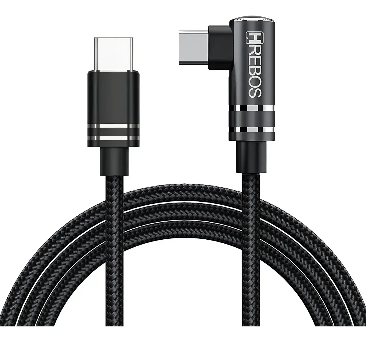 Cabo Tipo-C Para Usb-C Turbo 2 Metros 90° Gamer Hrebos Preto - 1
