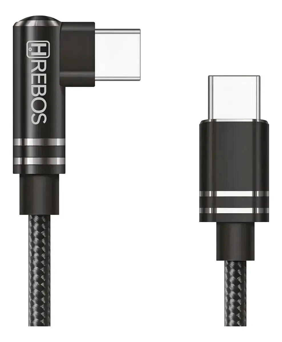 Cabo Tipo-C Para Usb-C Turbo 2 Metros 90° Gamer Hrebos Preto thumbnail 2